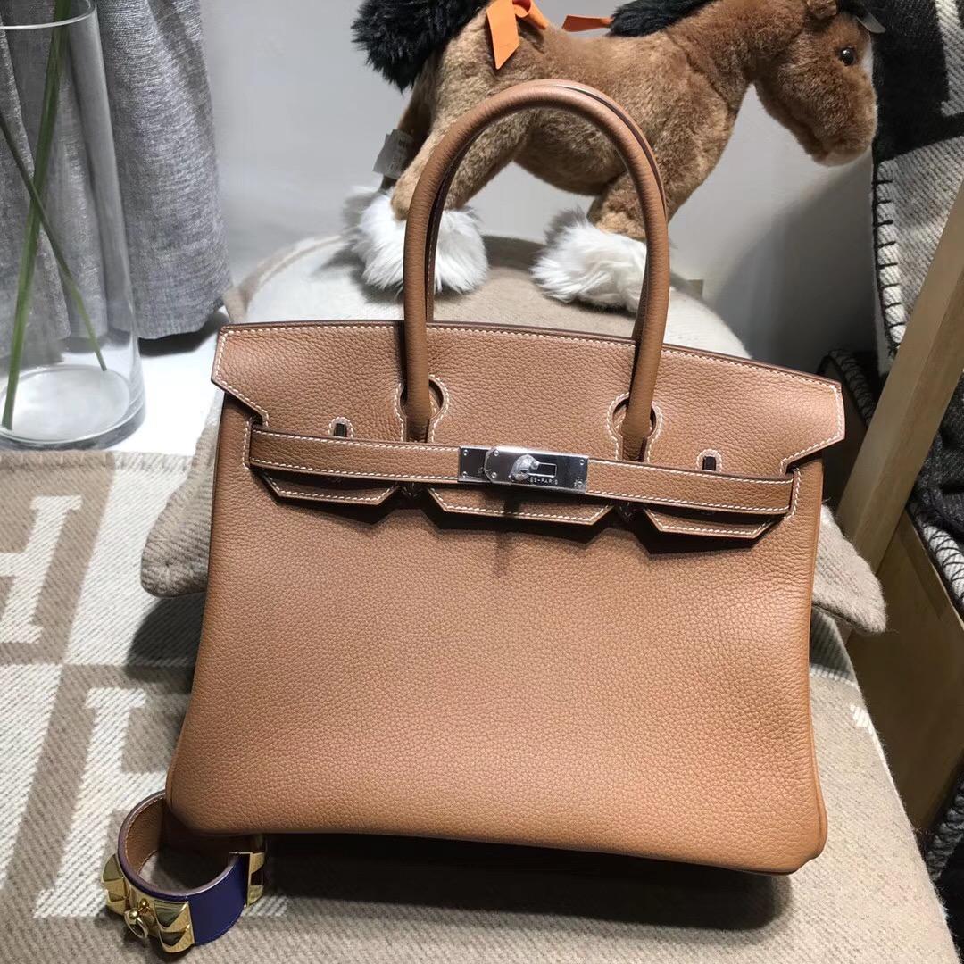 hermes鉑金包birkin 30cm togo小牛皮CK37 Gold金棕色銀扣金屬