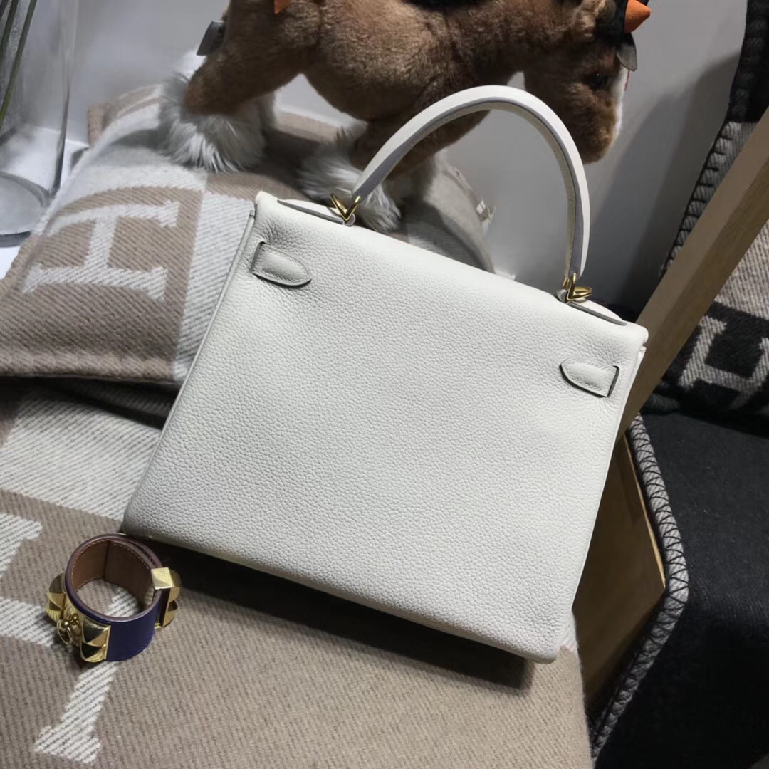 愛馬仕凱莉包Hermes Kelly 28cm Togo小牛皮 CK10 Craie 奶昔白金扣內縫