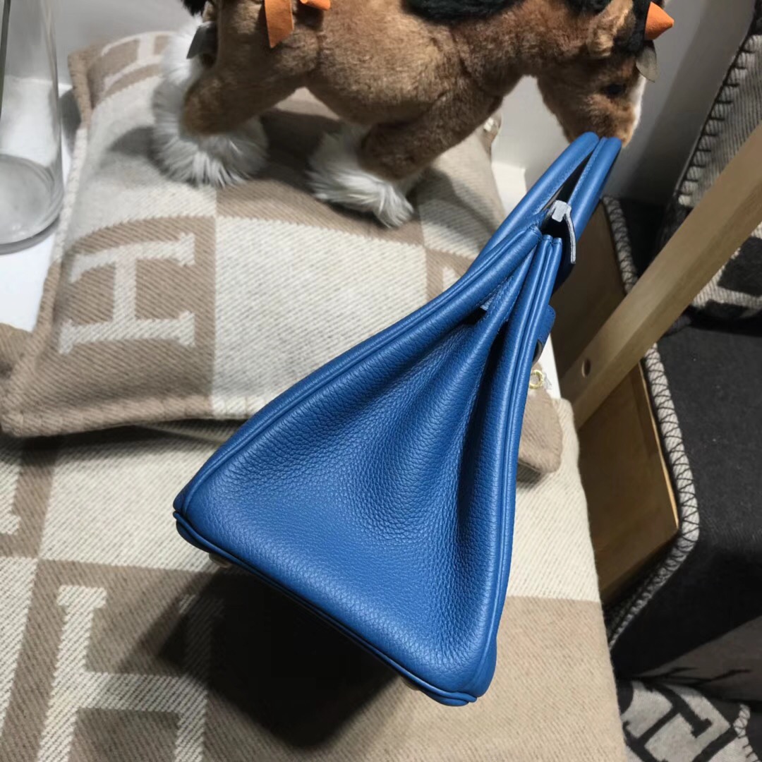 Hermes鉑金包Birkin Togo小牛皮30cm s7加利西亞藍 blue de galice金扣金屬