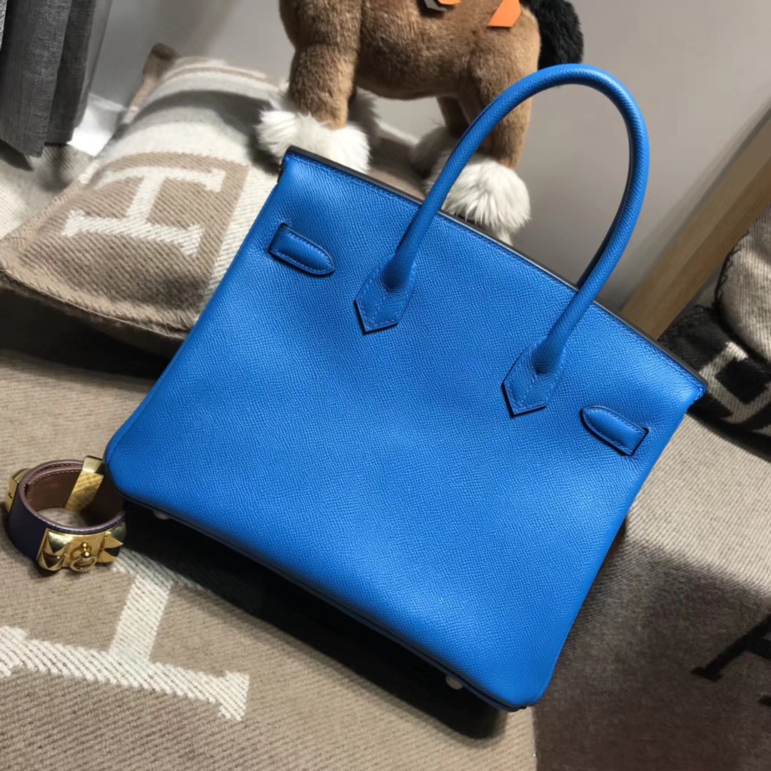 Hermes Brikin Epsom 30cm B3 Blue Zanzibar坦桑尼亞藍 银扣金屬