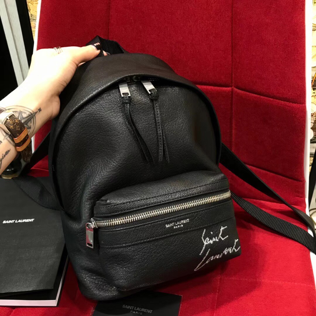 圣罗兰YSL TOY City Backpack Bag迷妳黑色羊皮真皮刺繡双肩背包