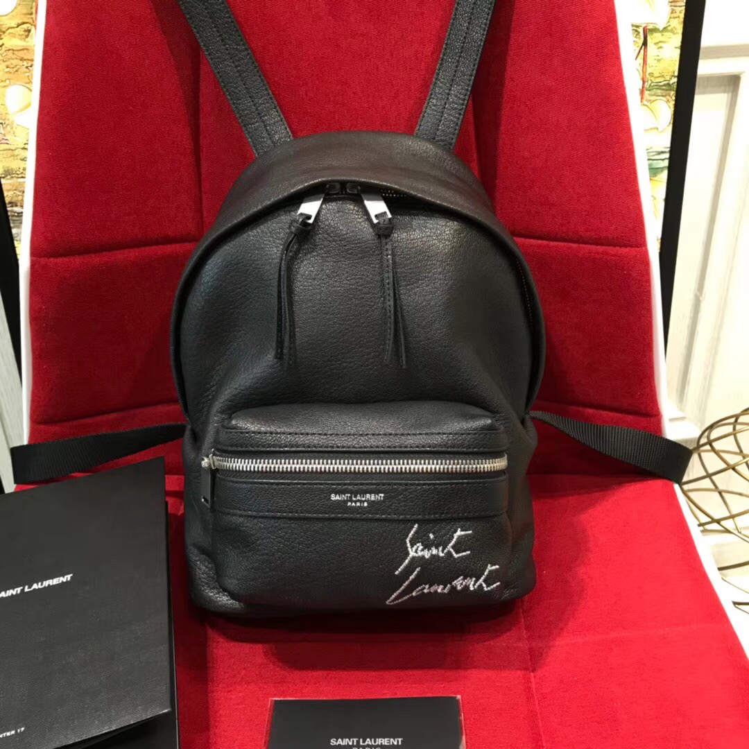 圣罗兰YSL TOY City Backpack Bag迷妳黑色羊皮真皮刺繡双肩背包