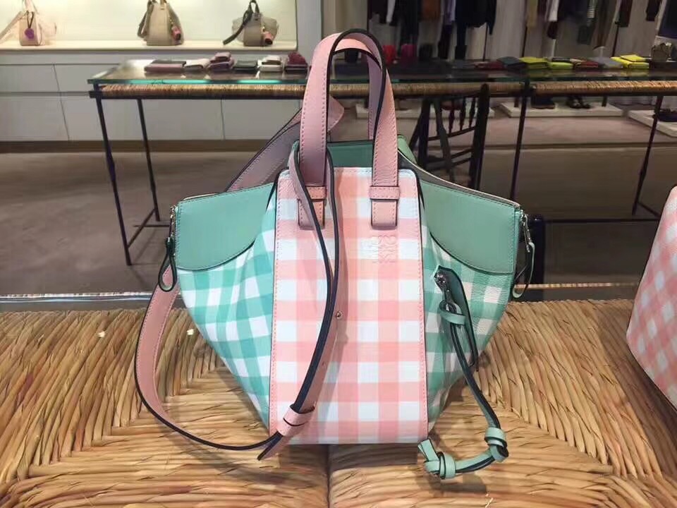 loewe  Hammock Gingham Small Bag Salmon/Sea-Water Green