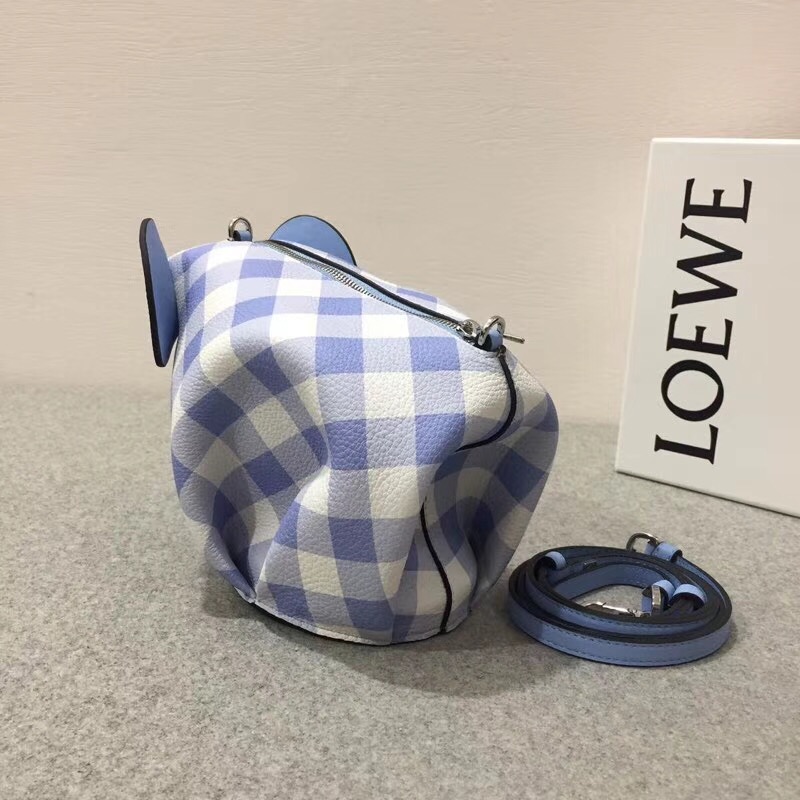 loewe Elephant Gingham Mini Bag月光藍soft grained calf