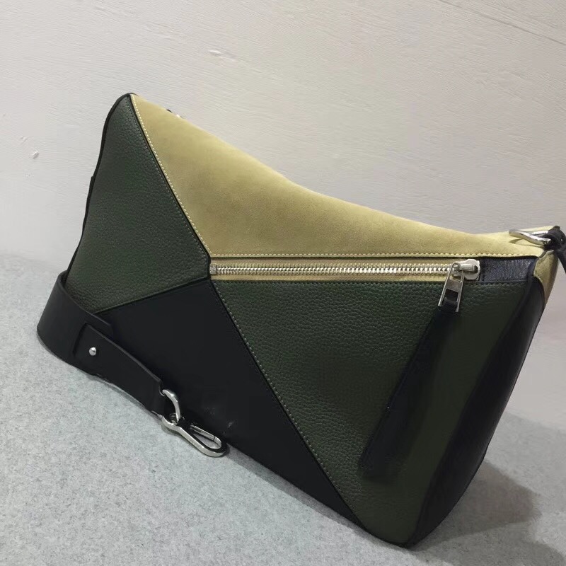 羅意威幾何包 Loewe 特大號38cm 小牛皮 Puzzle Bag Gold/Military Green/Black