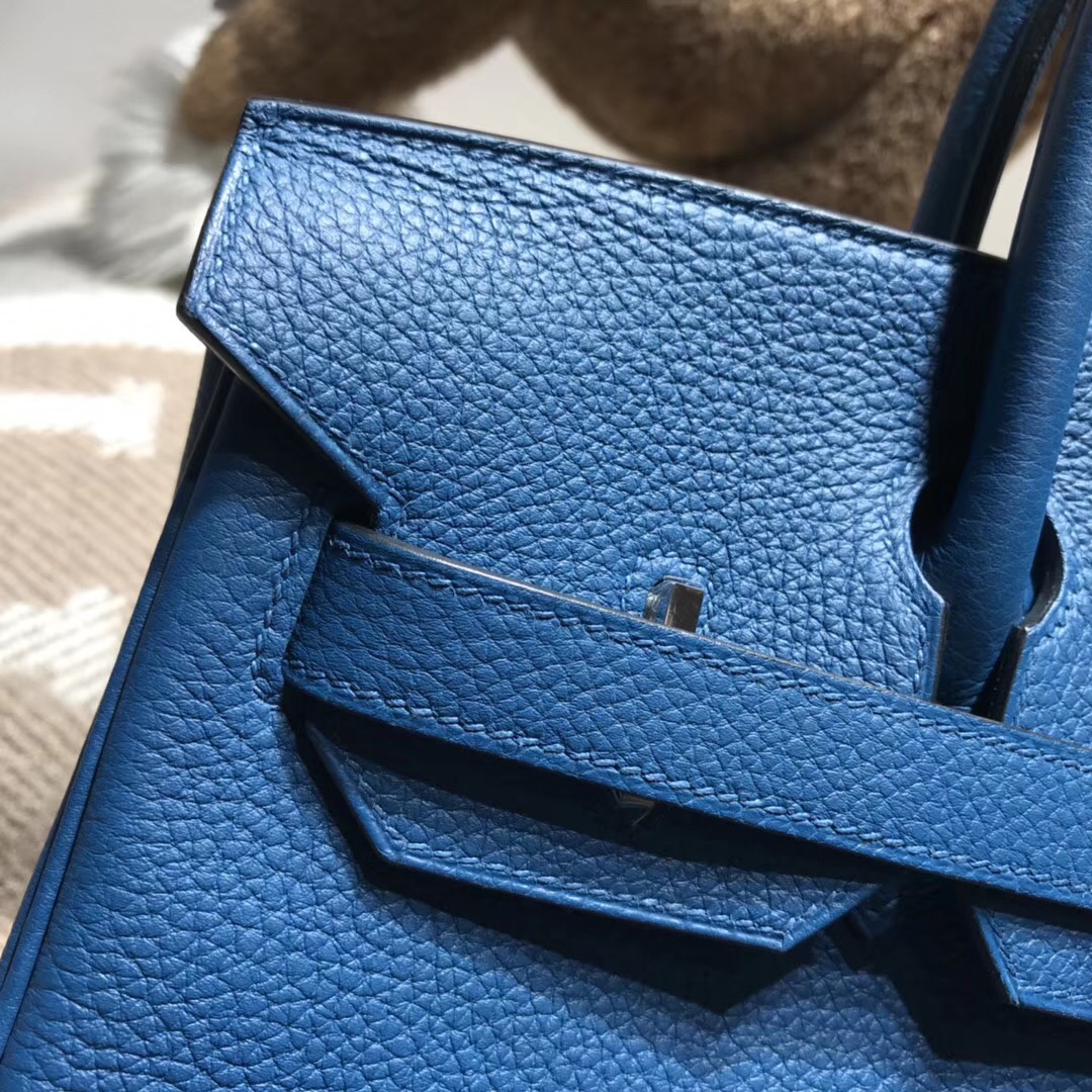 Hermes Birkin Togo 小牛皮 30cm s7加利西亞藍blue de galice银扣金屬