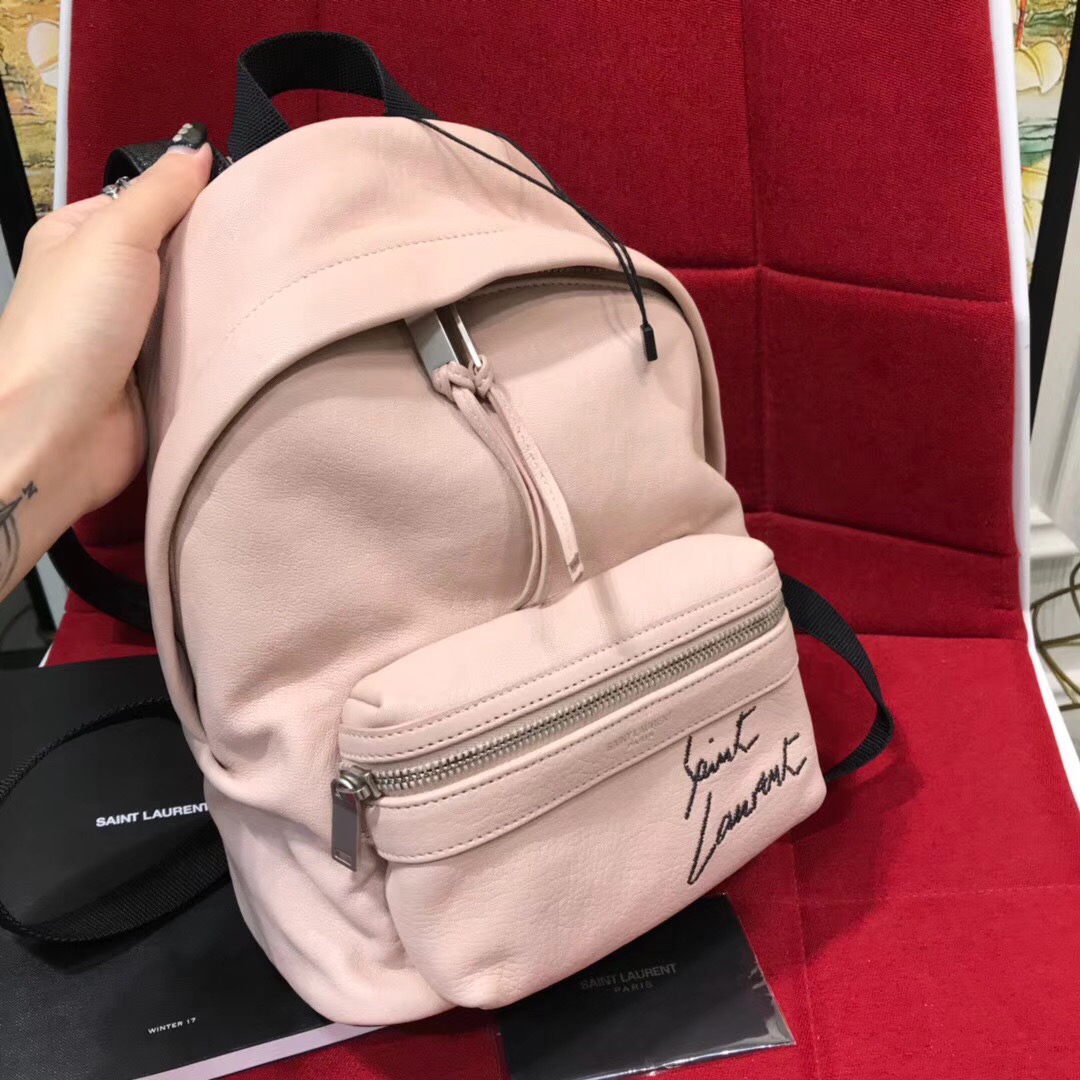 圣罗兰YSL TOY City Backpack Bag迷妳粉色羊皮 真皮刺繡背包