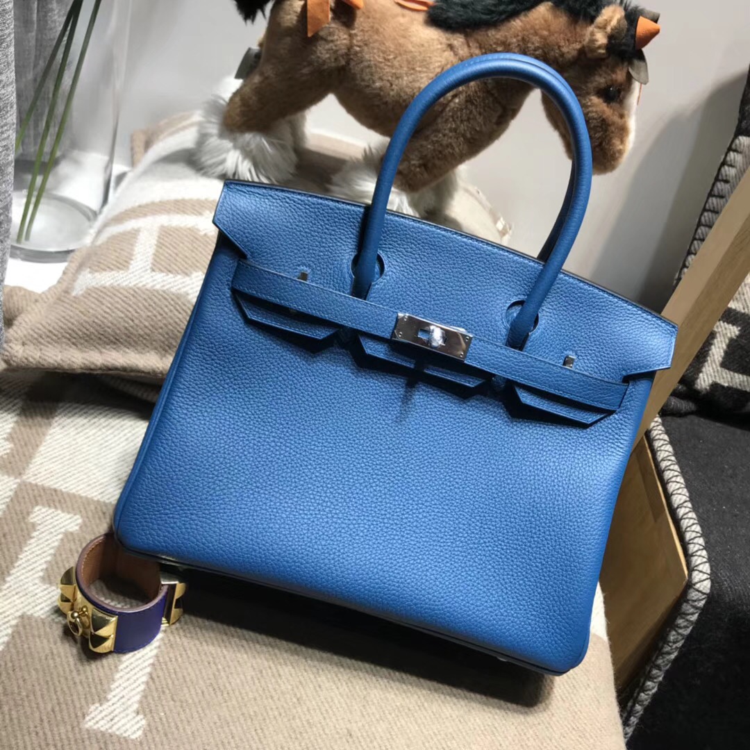 Hermes Birkin Togo 小牛皮 30cm s7加利西亞藍blue de galice银扣金屬