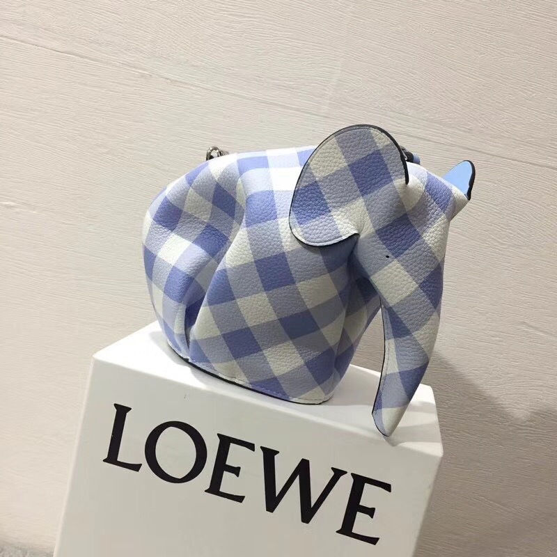 loewe Elephant Gingham Mini Bag月光藍soft grained calf