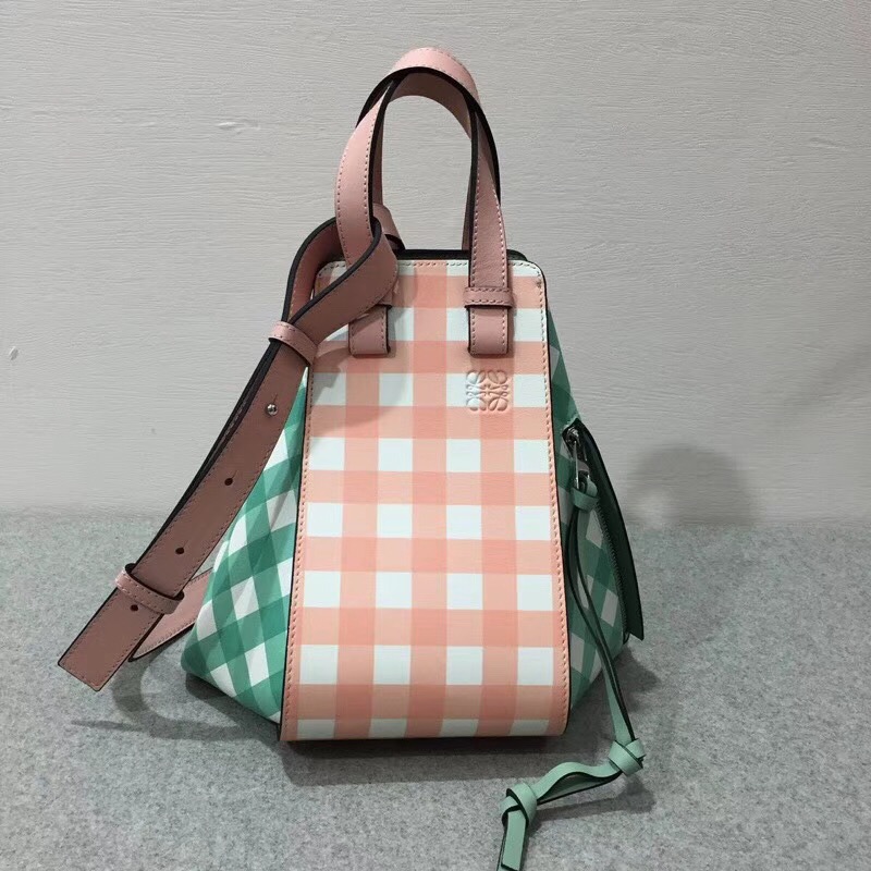 loewe  Hammock Gingham Small Bag Salmon/Sea-Water Green