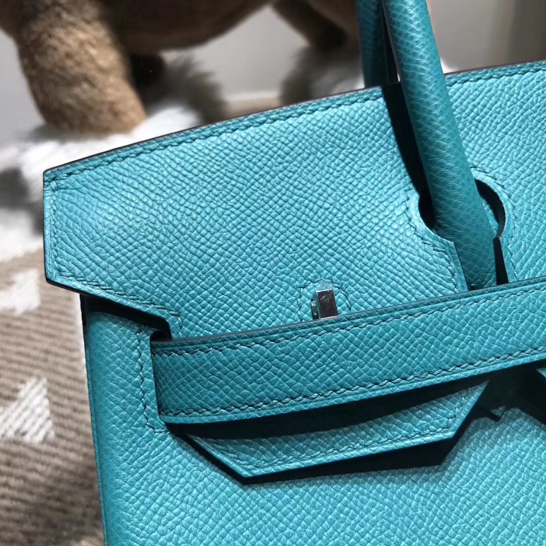 愛馬仕最出名的包袋Hermes birkin 30cm epsom 7f孔雀藍 blue paon  银扣金屬