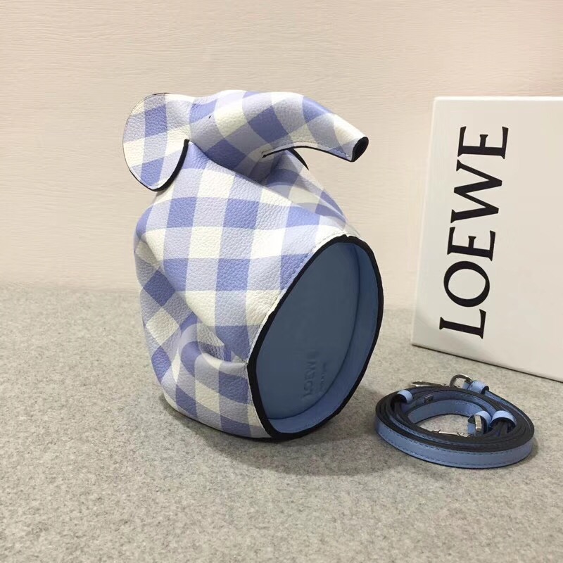 loewe Elephant Gingham Mini Bag月光藍soft grained calf