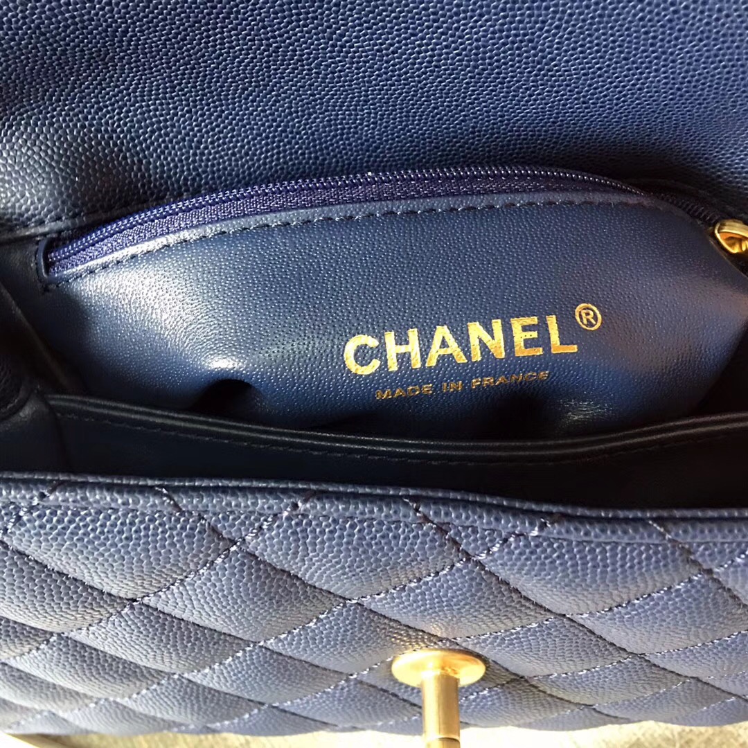 chanel小號23cm復古手提包 深藍色牛皮 蜥蜴皮coco handle bag口蓋包