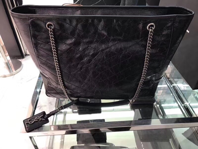 YSL Niki bags large niki shopping bag in crinkled and quilted black leather