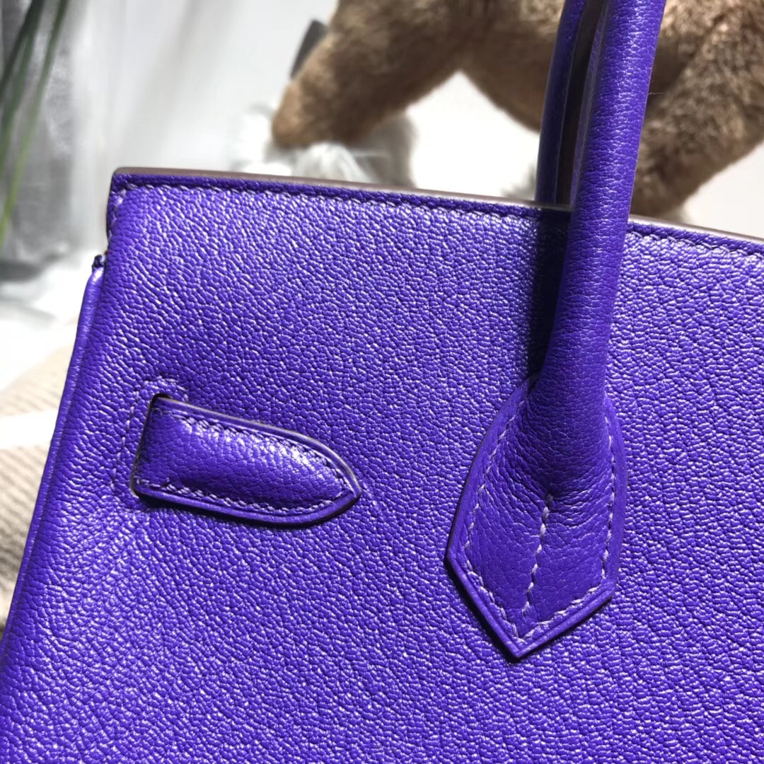 Hermes birkin 30cm山羊皮chevre myzore拼P9 Anemone海葵紫/內裏5R艷桃紅 銀扣馬蹄印