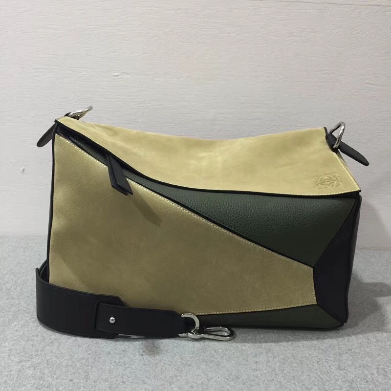 羅意威幾何包 Loewe 特大號38cm 小牛皮 Puzzle Bag Gold/Military Green/Black