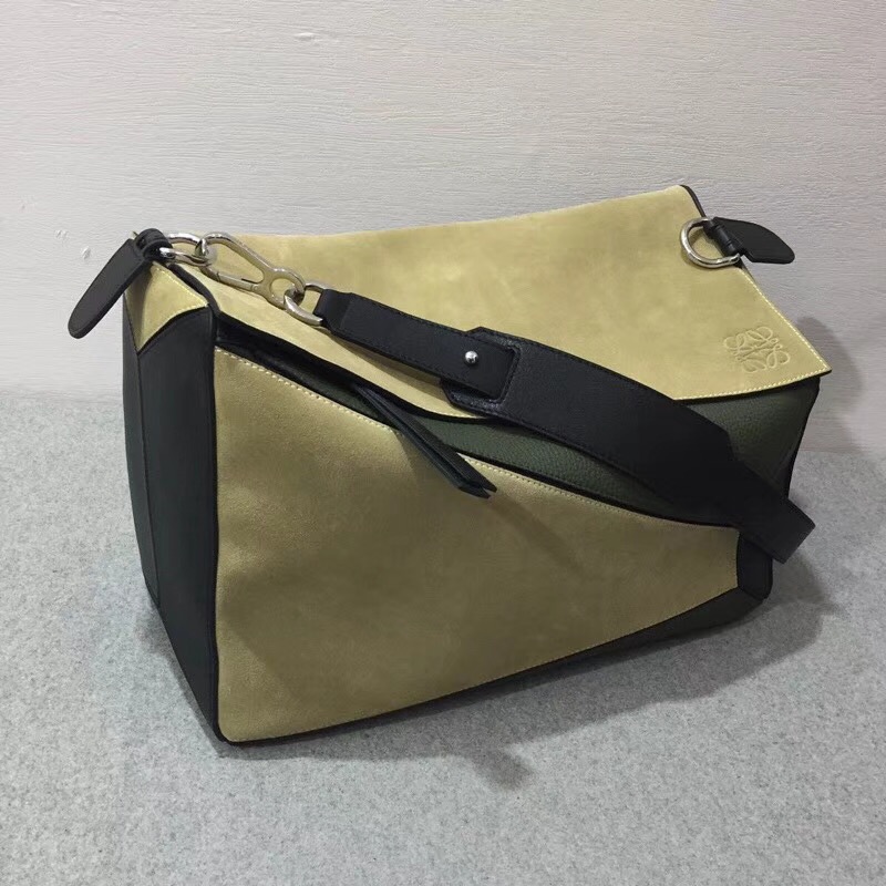 羅意威幾何包 Loewe 特大號38cm 小牛皮 Puzzle Bag Gold/Military Green/Black