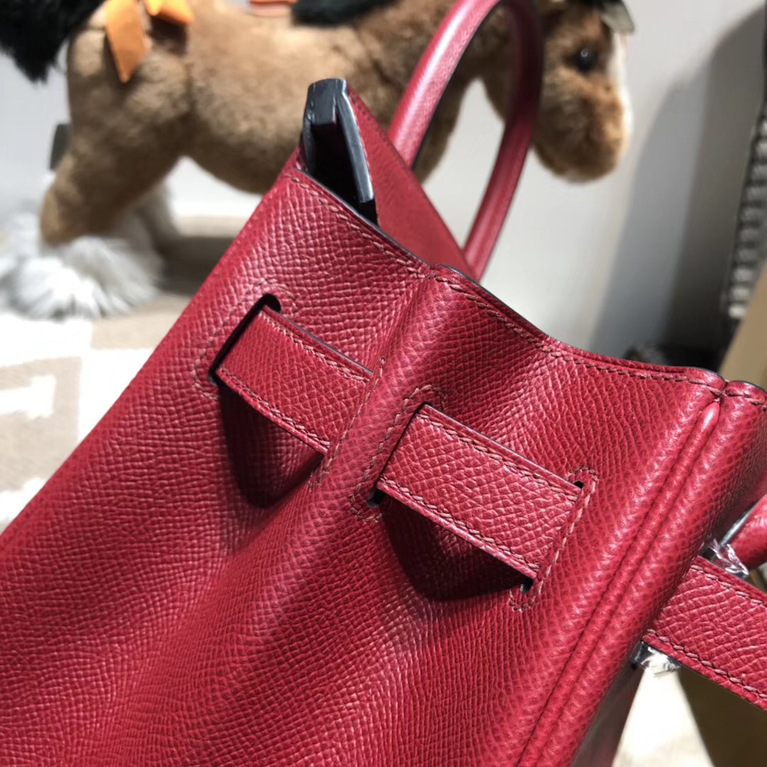 Hermes鉑金包birkin 30cm EPsom K1 Rouge Grenat 石榴紅 銀扣金屬