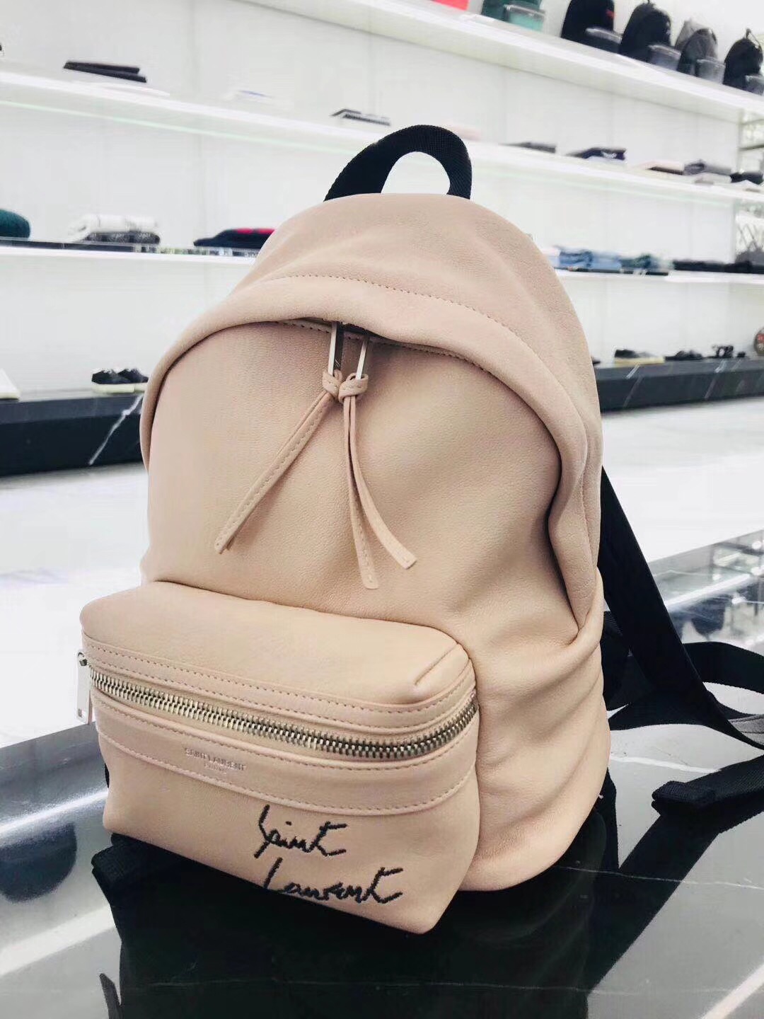 圣罗兰YSL TOY City Backpack Bag迷妳粉色羊皮 真皮刺繡背包