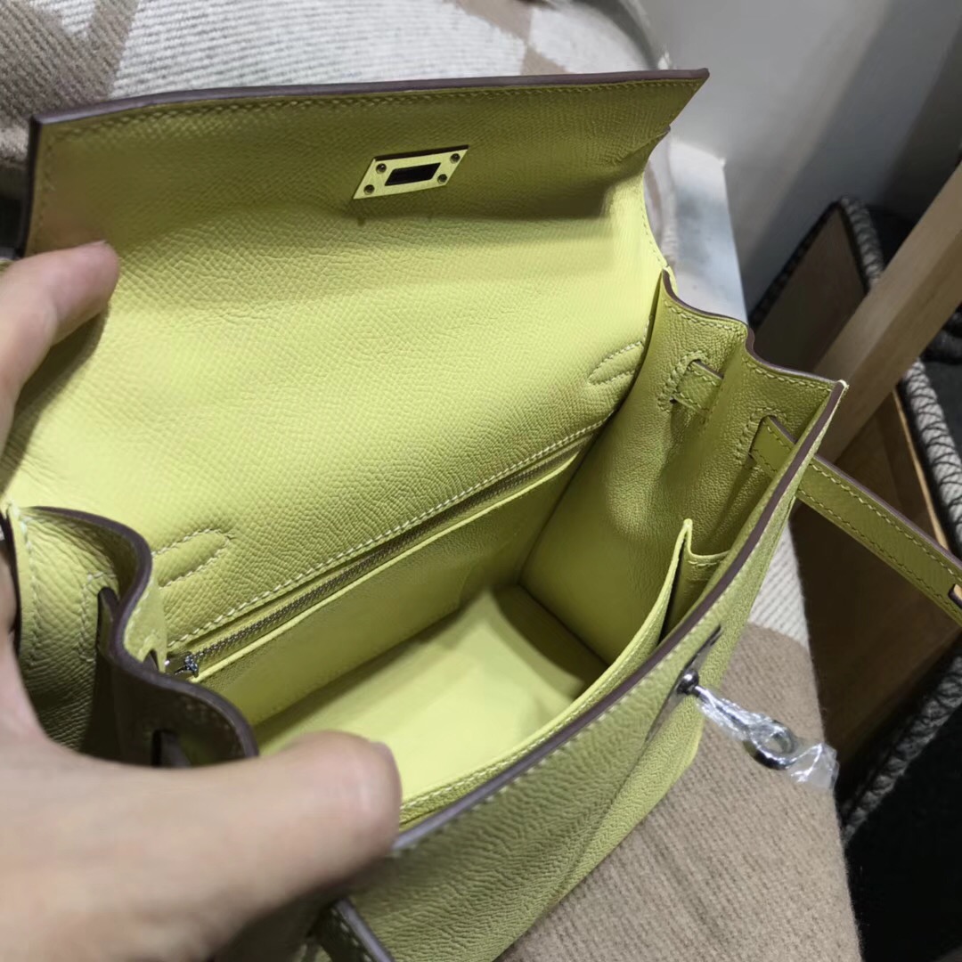 Hermes Kelly包 25cm Epsom 1Z Jaune Poussin小雞黃外縫銀扣