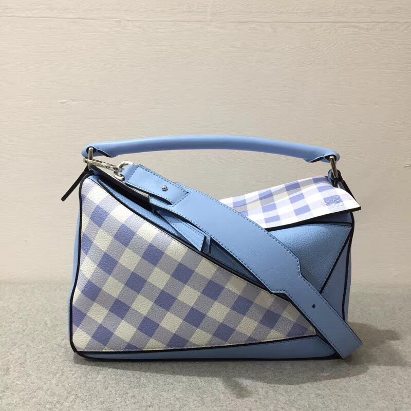 羅意威loewe Puzzle Gingham Bag 月光藍 Soft Grained Calf/Classic Ca