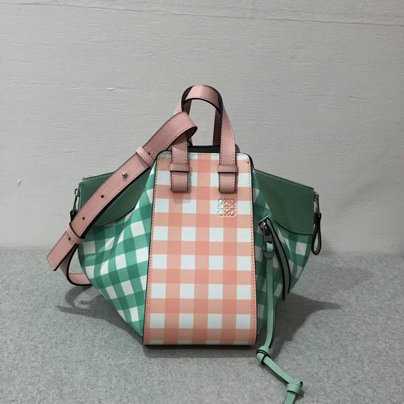 loewe  Hammock Gingham Small Bag Salmon/Sea-Water Green