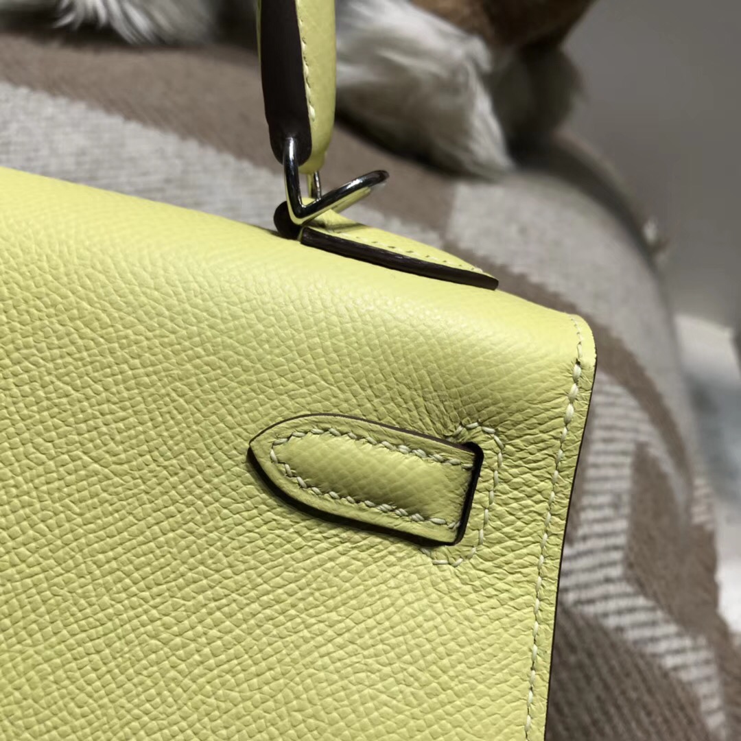 Hermes Kelly包 25cm Epsom 1Z Jaune Poussin小雞黃外縫銀扣