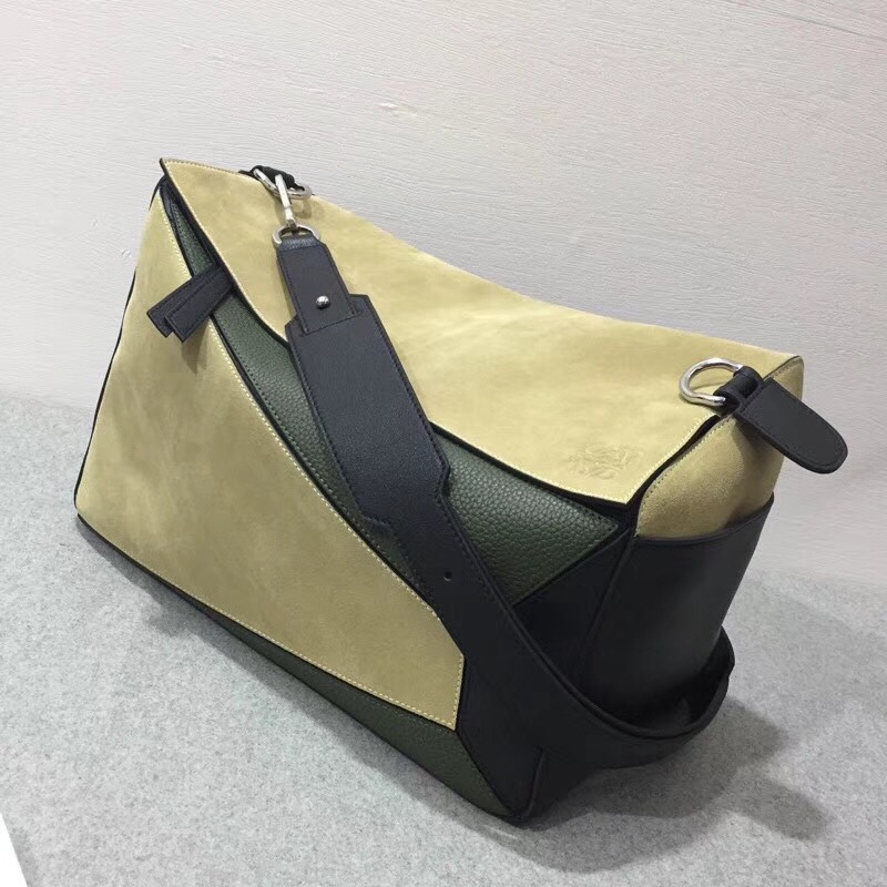 羅意威幾何包 Loewe 特大號38cm 小牛皮 Puzzle Bag Gold/Military Green/Black