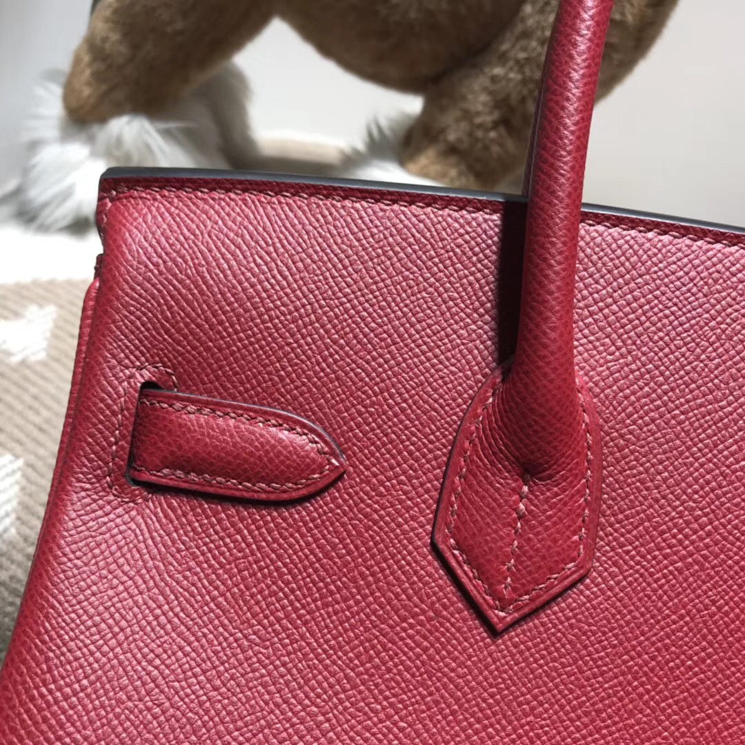 Hermes鉑金包birkin 30cm EPsom K1 Rouge Grenat 石榴紅 銀扣金屬