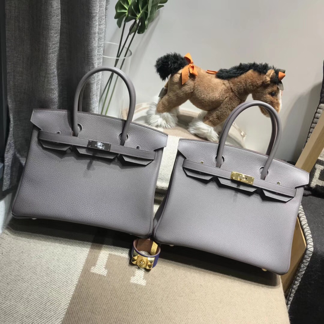 Hermes鉑金包Birkin  togo 30CM 8F Etain錫器灰 银扣金屬