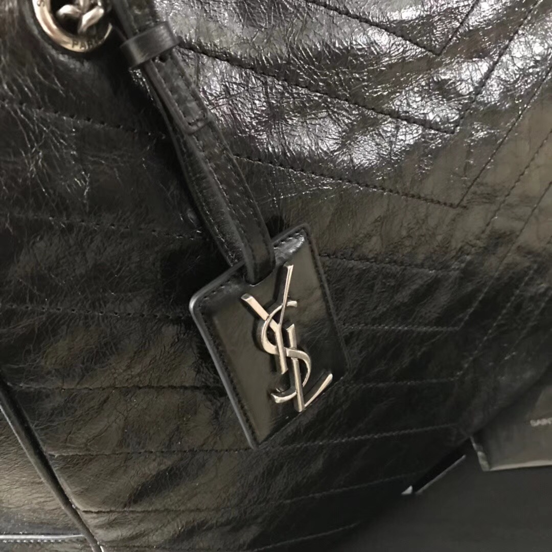 YSL Niki bags large niki shopping bag in crinkled and quilted black leather