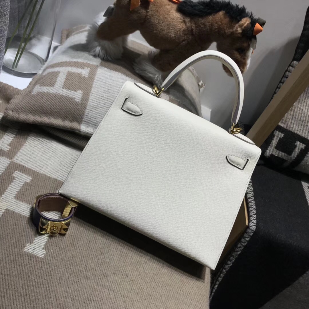 Hermes Kelly 28cm Epsom CC10 Craie 奶昔白外縫 金扣 素色系列首選