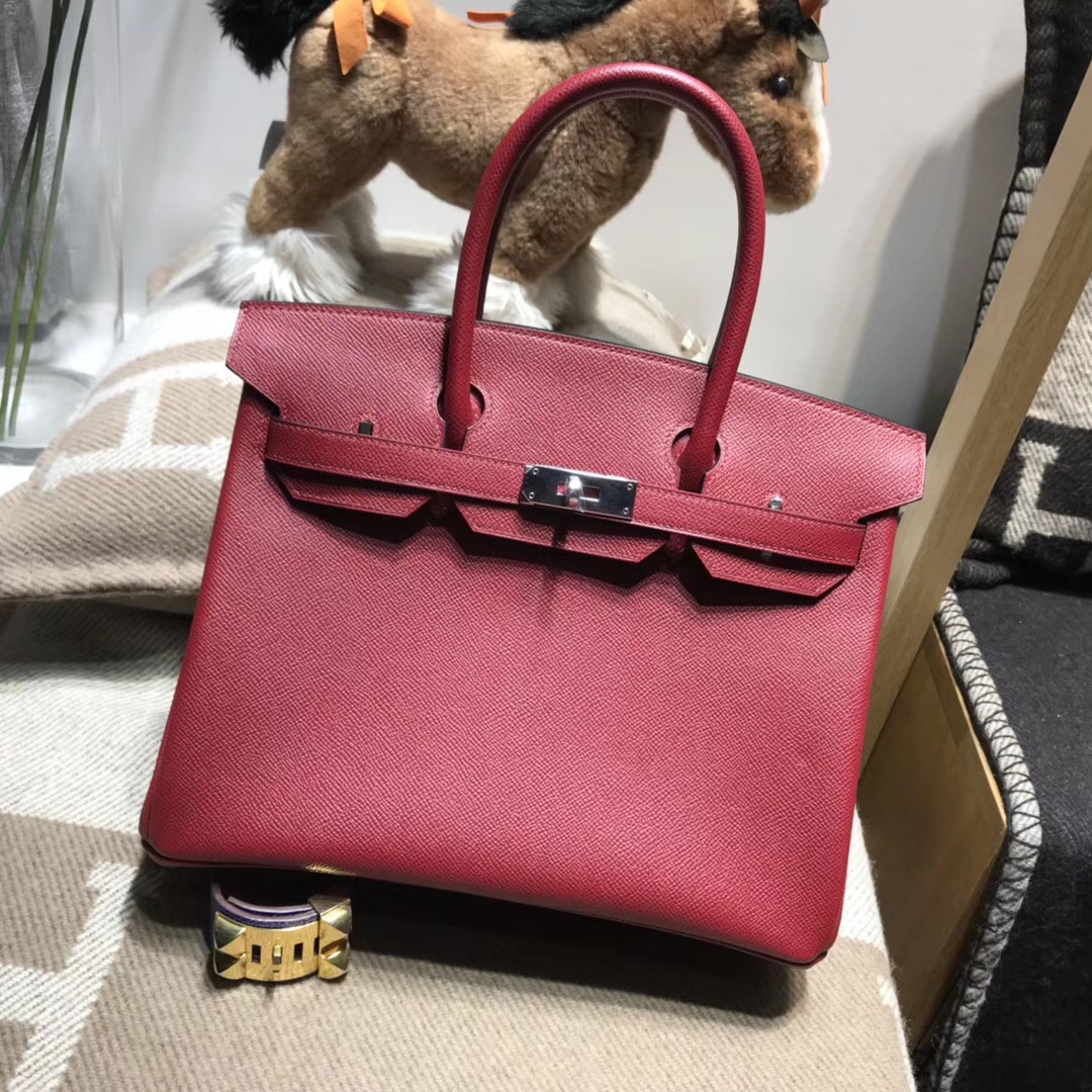 Hermes鉑金包birkin 30cm EPsom K1 Rouge Grenat 石榴紅 銀扣金屬