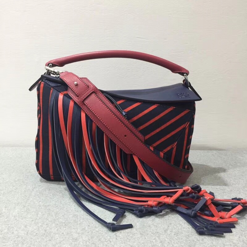 羅意威女包 loewe 酷炫風格超長流蘇Puzzle Fringes Bag 深藍色/紅色