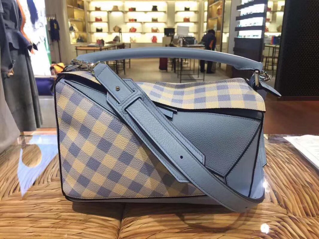 羅意威loewe Puzzle Gingham Bag 月光藍 Soft Grained Calf/Classic Ca