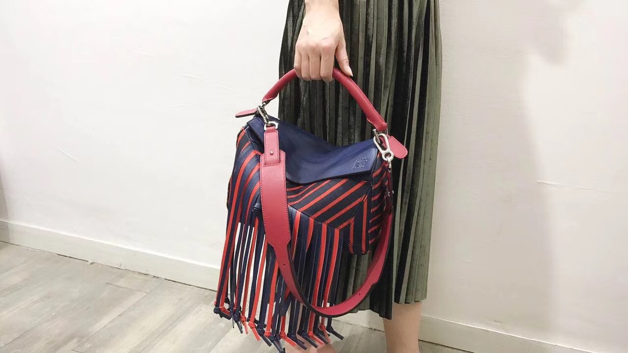 羅意威女包 loewe 酷炫風格超長流蘇Puzzle Fringes Bag 深藍色/紅色