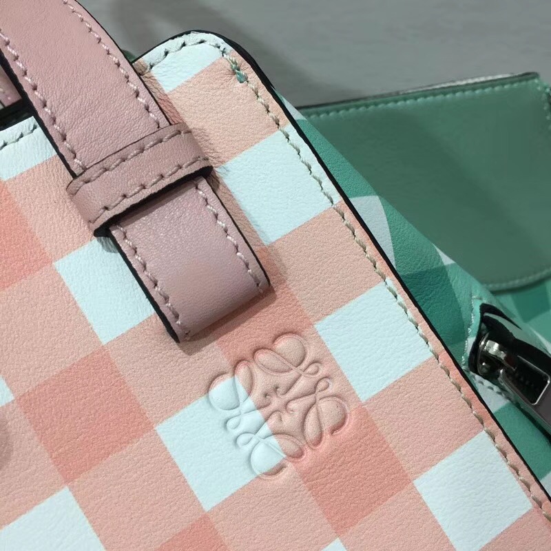 loewe  Hammock Gingham Small Bag Salmon/Sea-Water Green