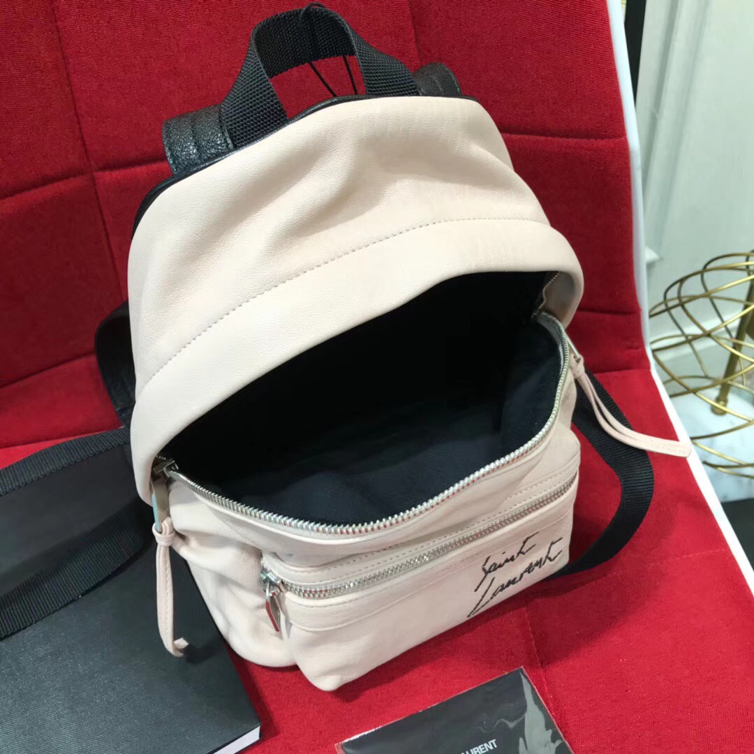 圣罗兰YSL TOY City Backpack Bag迷妳粉色羊皮 真皮刺繡背包