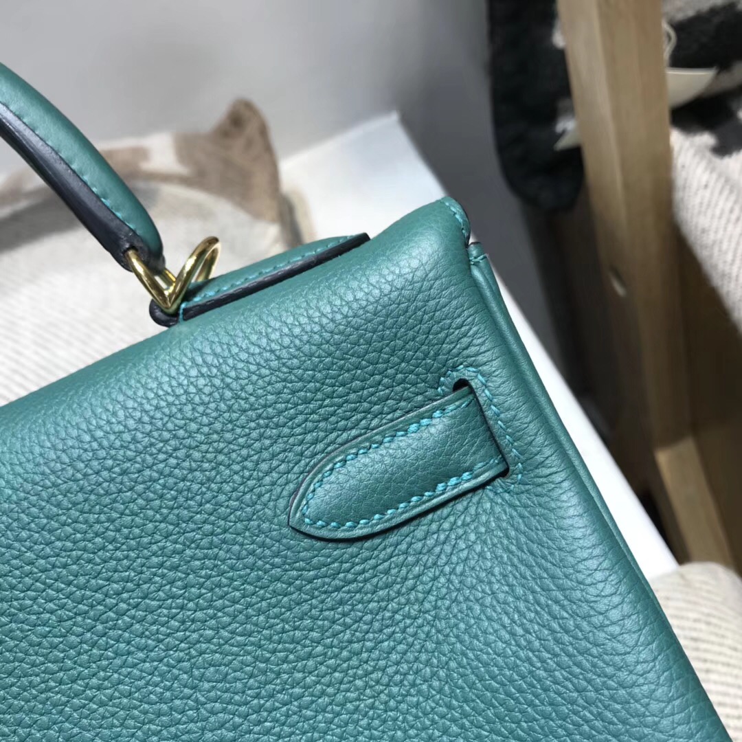 Hermes Kelly包 32cm Z6 Malachite孔雀綠 Togo 內縫金扣金屬