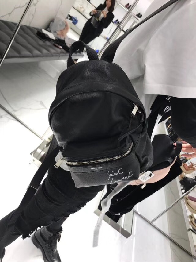 圣罗兰YSL TOY City Backpack Bag迷妳黑色羊皮真皮刺繡双肩背包