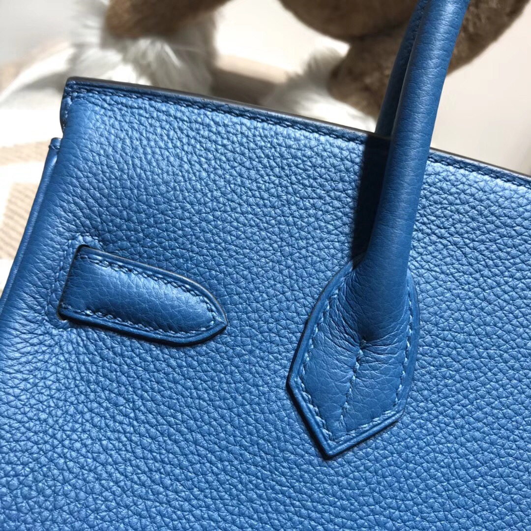 Hermes Birkin Togo 小牛皮 30cm s7加利西亞藍blue de galice银扣金屬