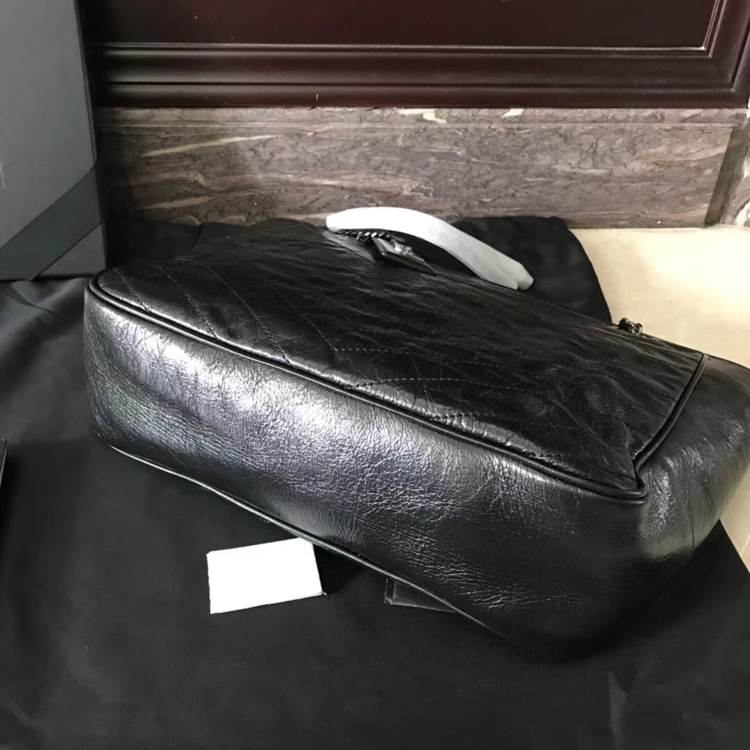 YSL Niki bags large niki shopping bag in crinkled and quilted black leather