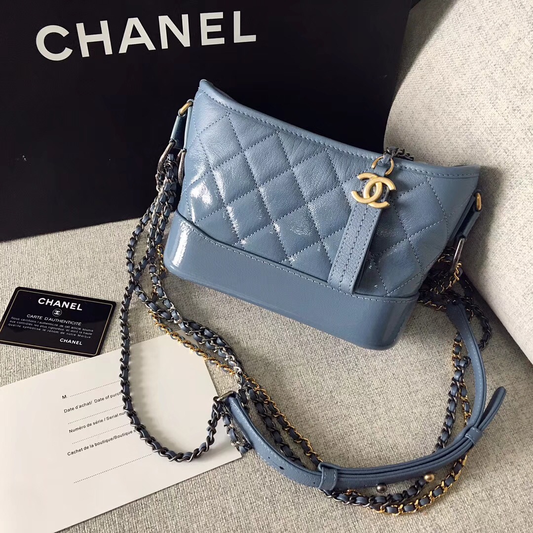 2018春夏系列Gabrielle Bag 流浪包small hobo bag 霧霾藍山羊皮 漆皮