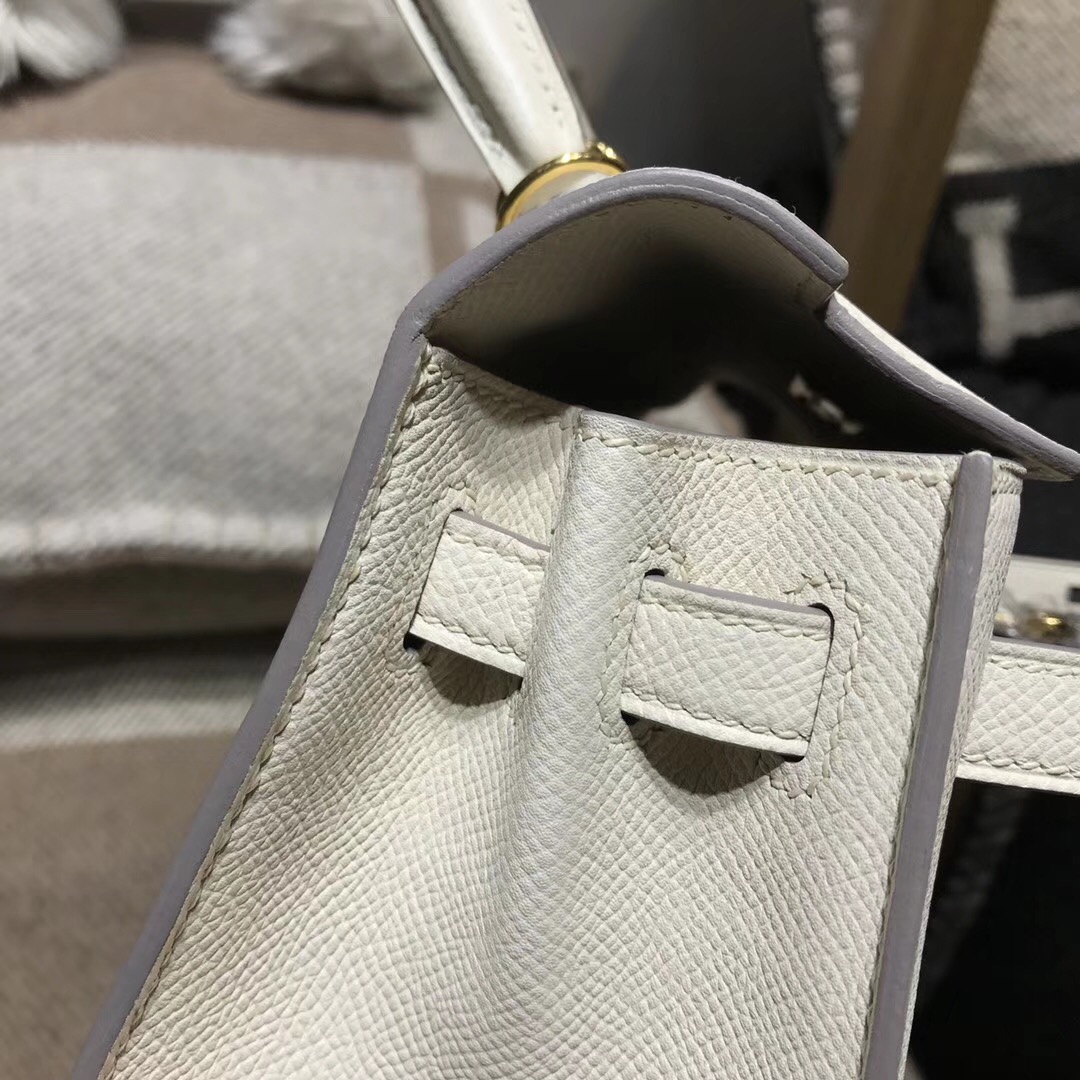 愛馬仕凱莉包Hermes Kelly 25cm Epsom CC10 Craie 奶昔白外縫金扣