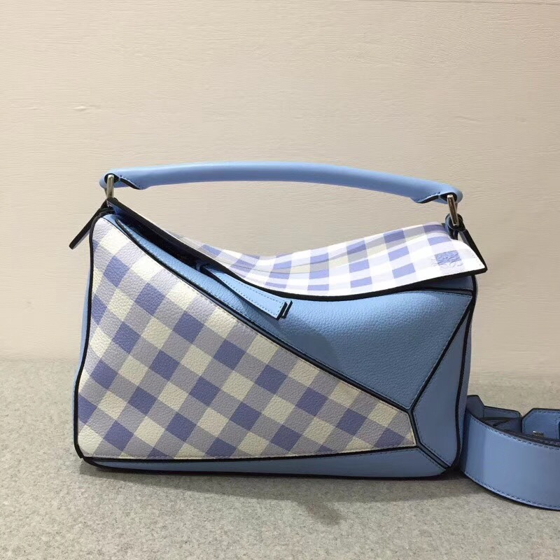 羅意威loewe Puzzle Gingham Bag 月光藍 Soft Grained Calf/Classic Ca