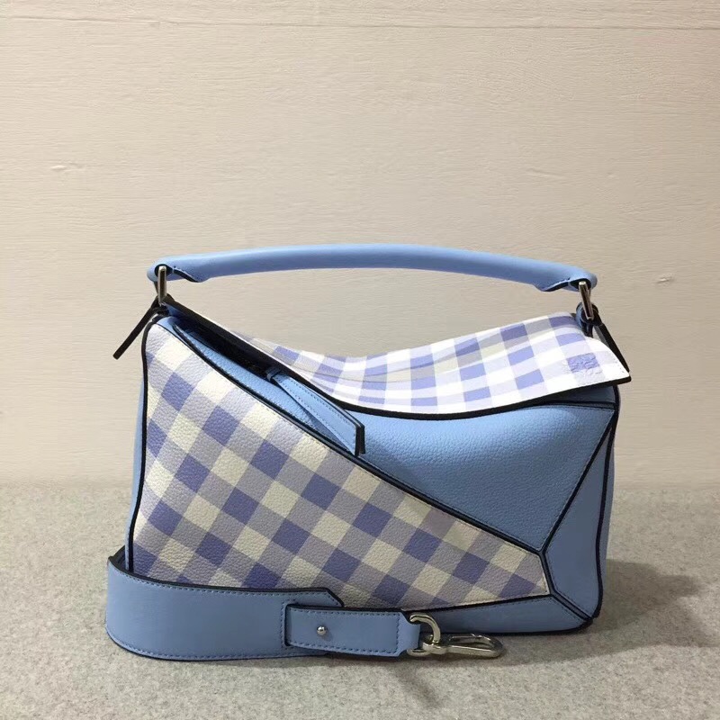 羅意威loewe Puzzle Gingham Bag 月光藍 Soft Grained Calf/Classic Ca