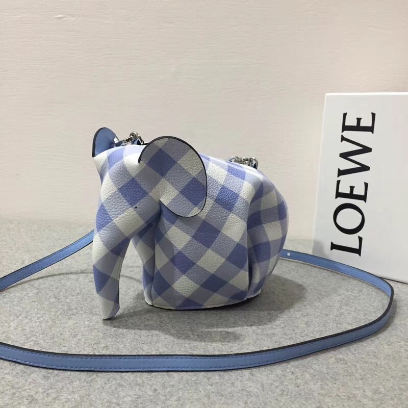 loewe Elephant Gingham Mini Bag月光藍soft grained calf