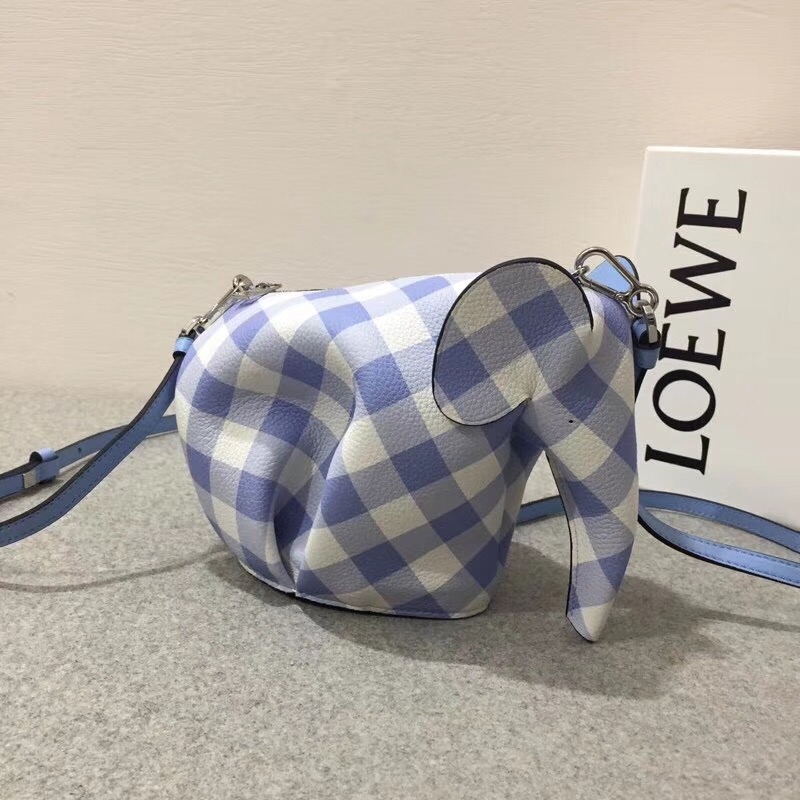 loewe Elephant Gingham Mini Bag月光藍soft grained calf