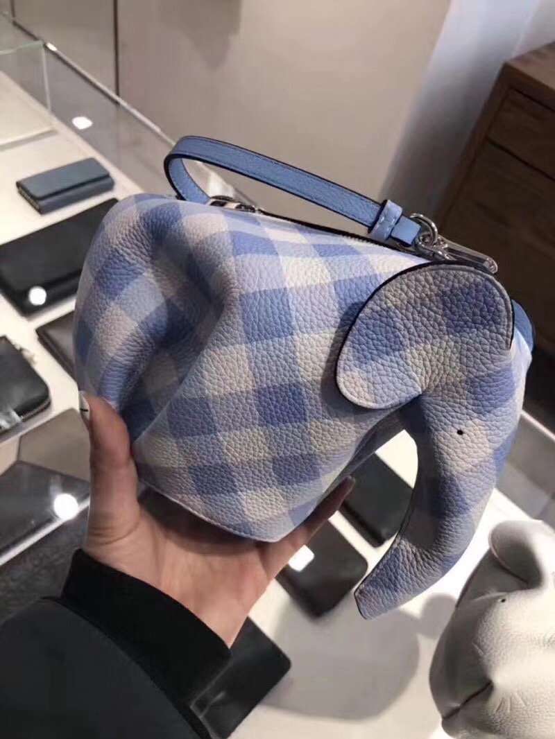 loewe Elephant Gingham Mini Bag月光藍soft grained calf