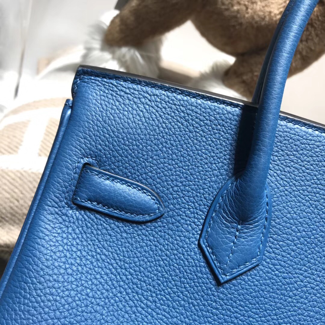 Hermes鉑金包Birkin Togo小牛皮30cm s7加利西亞藍 blue de galice金扣金屬